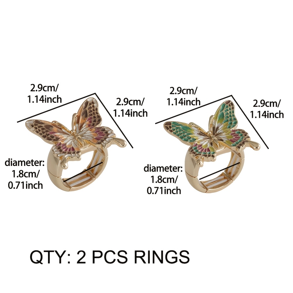 2pcs Big Butterfly Rings for Women, Golden Plated
